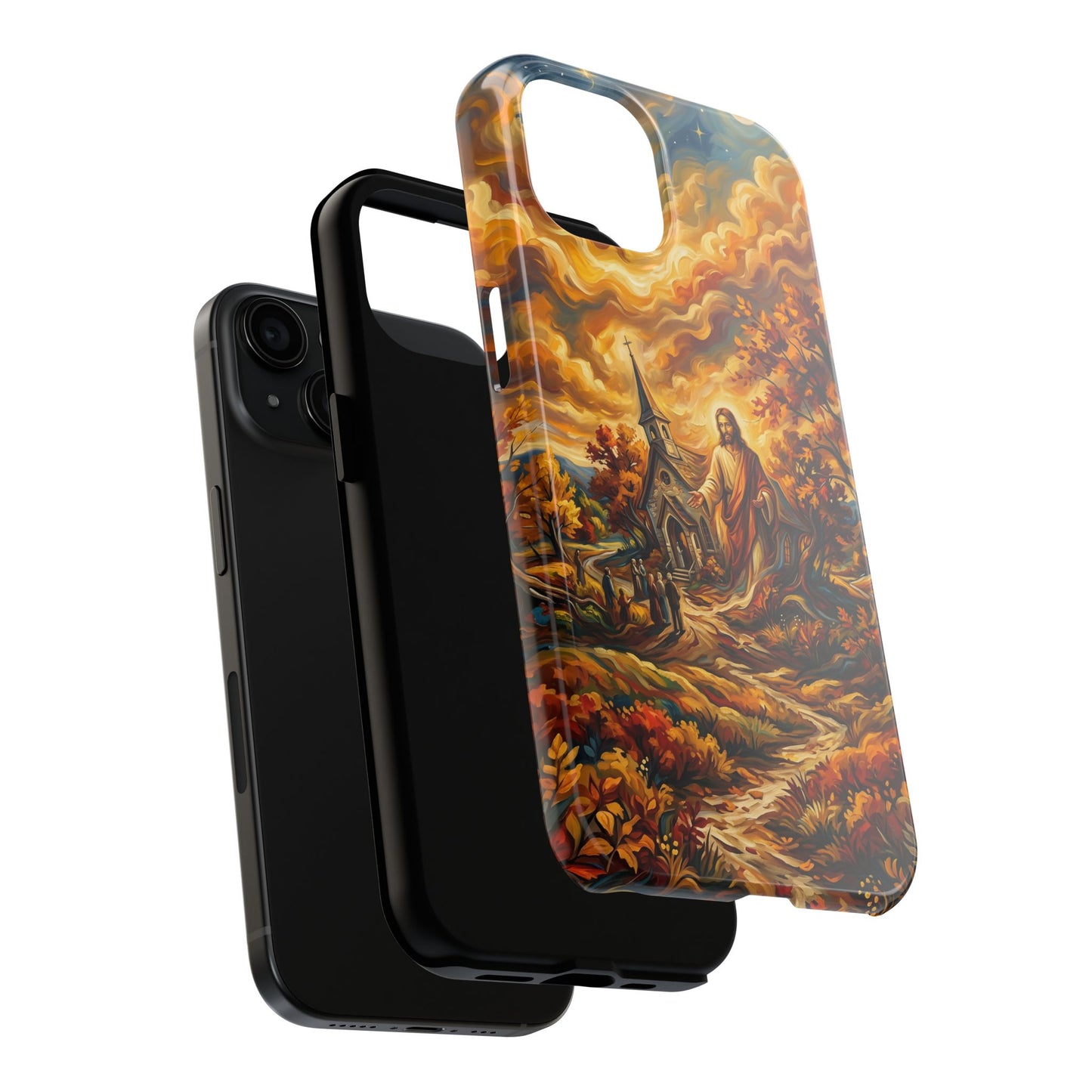 “Abide With Me - Autumn Church at Sunset” - Phone Case