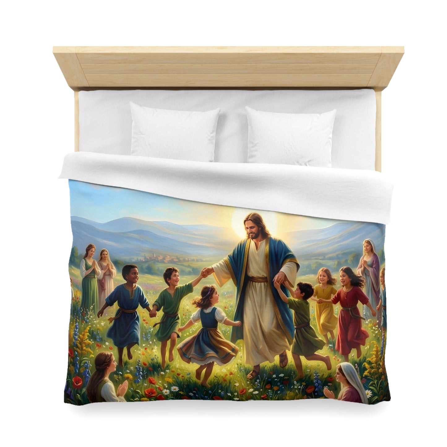 “Joy Overflowing - Children Dancing in the Meadow” - Duvet Cover