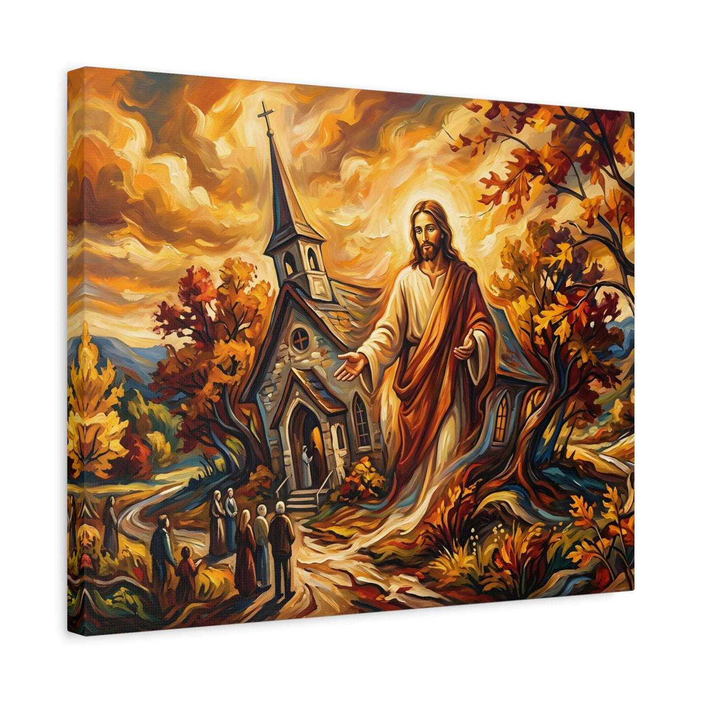 “Abide With Me - Autumn Church at Sunset” - Canvas Art