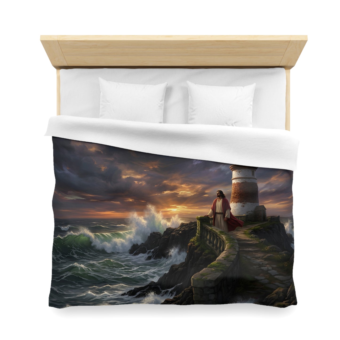 “Steadfast Hope - Lighthouse in the Storm” - Duvet Cover