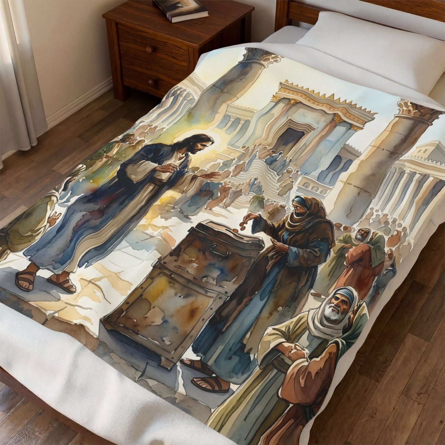 “Her Offering - The Widow's Mite at the Temple” - Plush Blanket