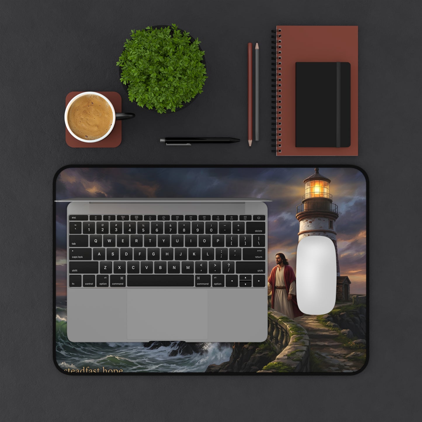 “Steadfast Hope - Lighthouse in the Storm” - Desk Mat