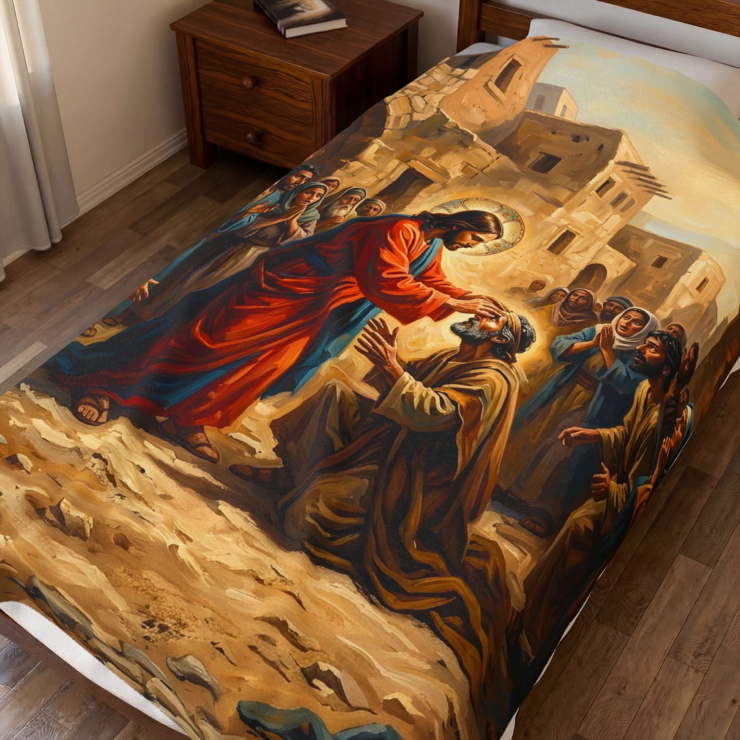 “He Opened My Eyes - Jesus Heals the Blind Man” - Plush Blanket