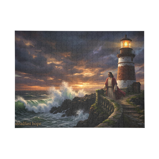 “Steadfast Hope - Lighthouse in the Storm” - Jigsaw Puzzle