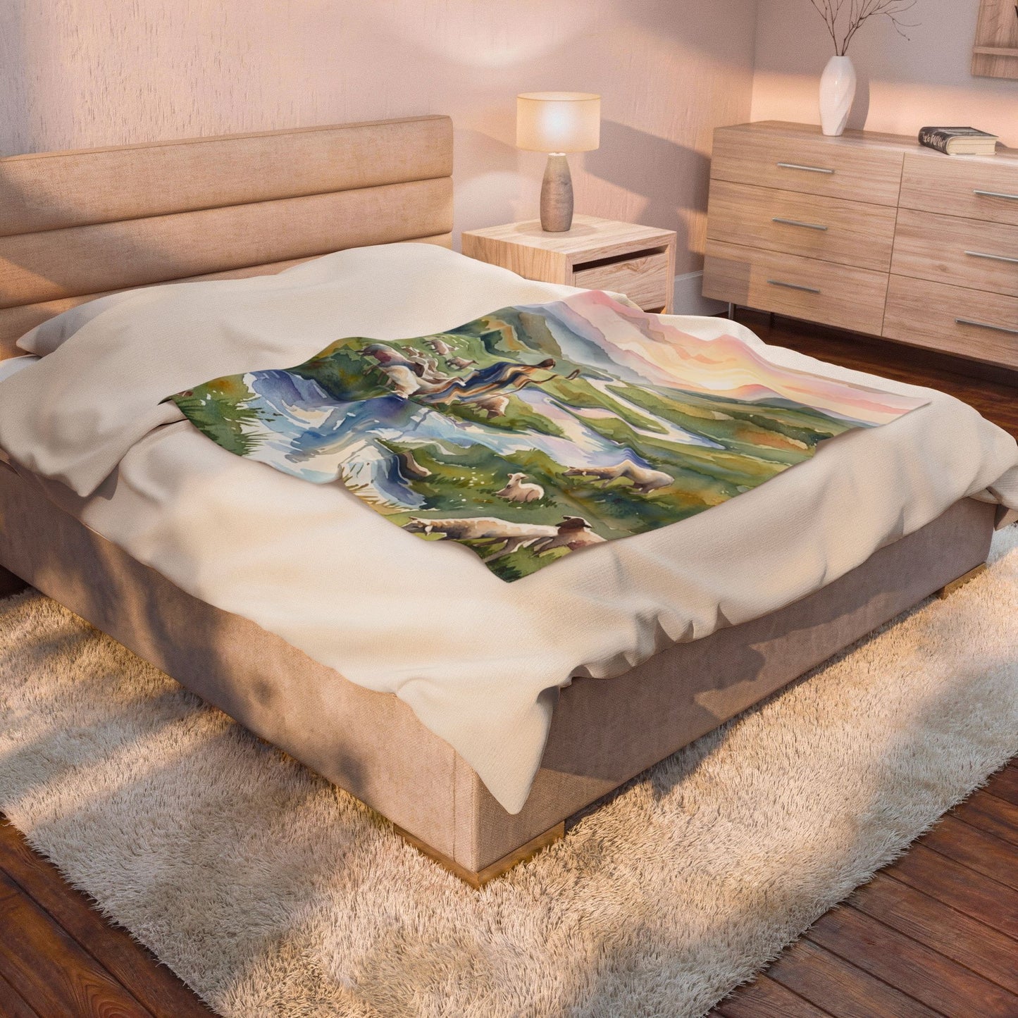 “Still Waters - Shepherd Leads His Flock” - Plush Blanket