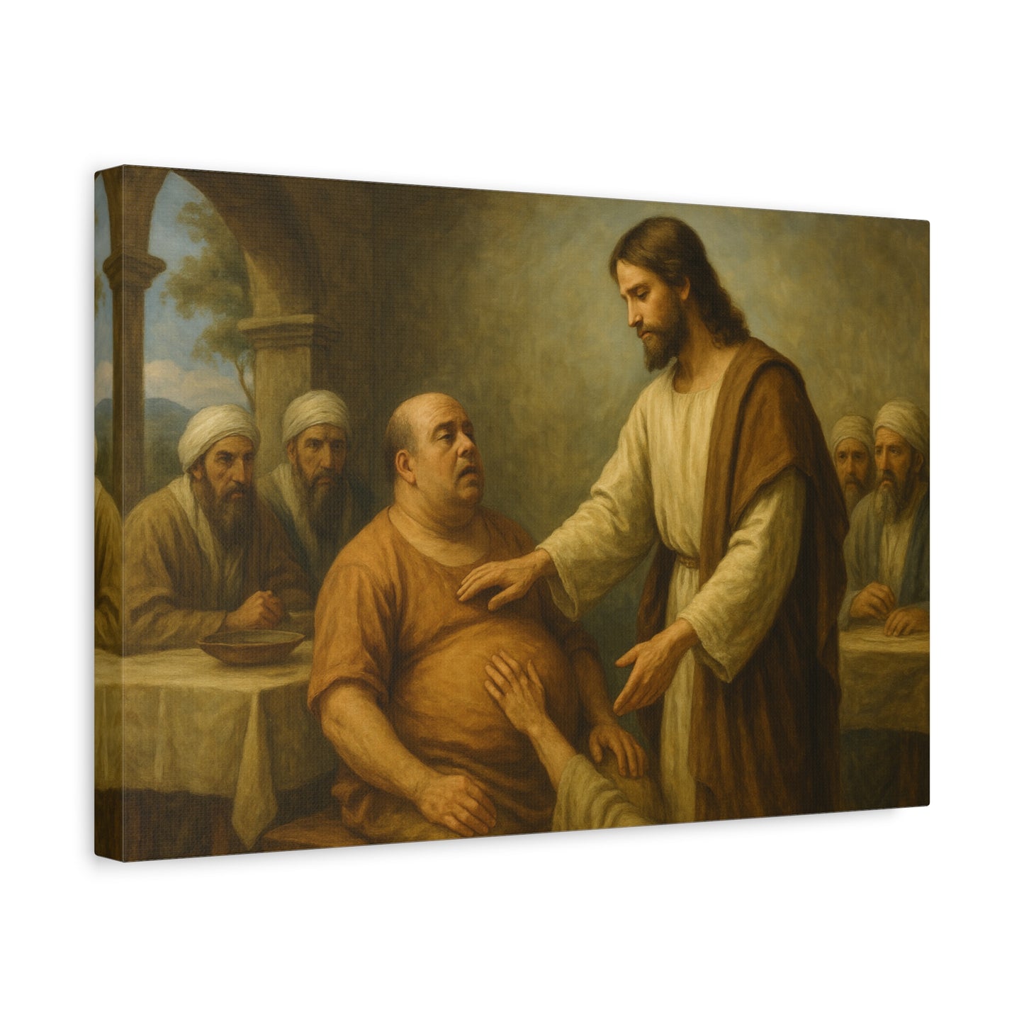 “Jesus Heals a Man with Dropsy – Luke 14:1–4” - Canvas Art