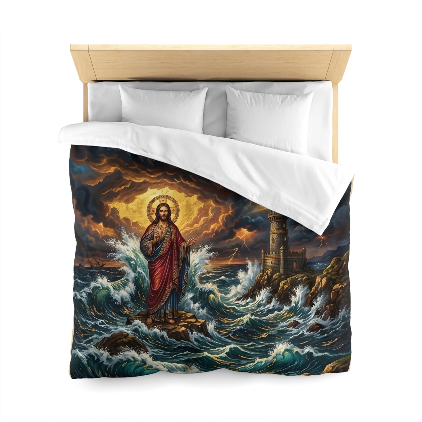 “Steadfast Hope - Lighthouse in the Storm” - Duvet Cover