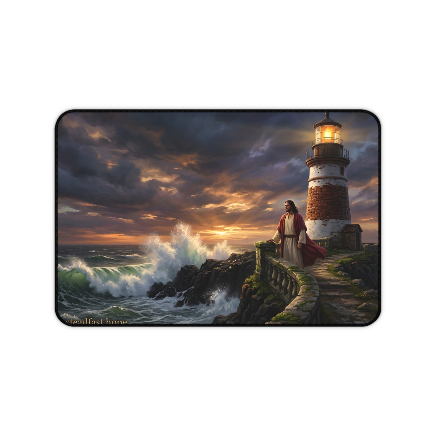 “Steadfast Hope - Lighthouse in the Storm” - Desk Mat