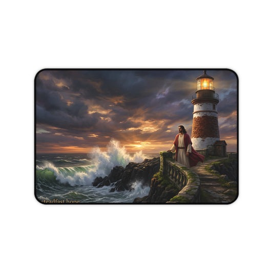 “Steadfast Hope - Lighthouse in the Storm” - Desk Mat