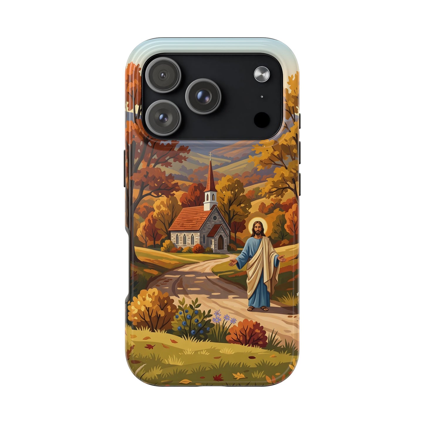 “Golden Harvest - Autumn Church in Tranquility” - Phone Case