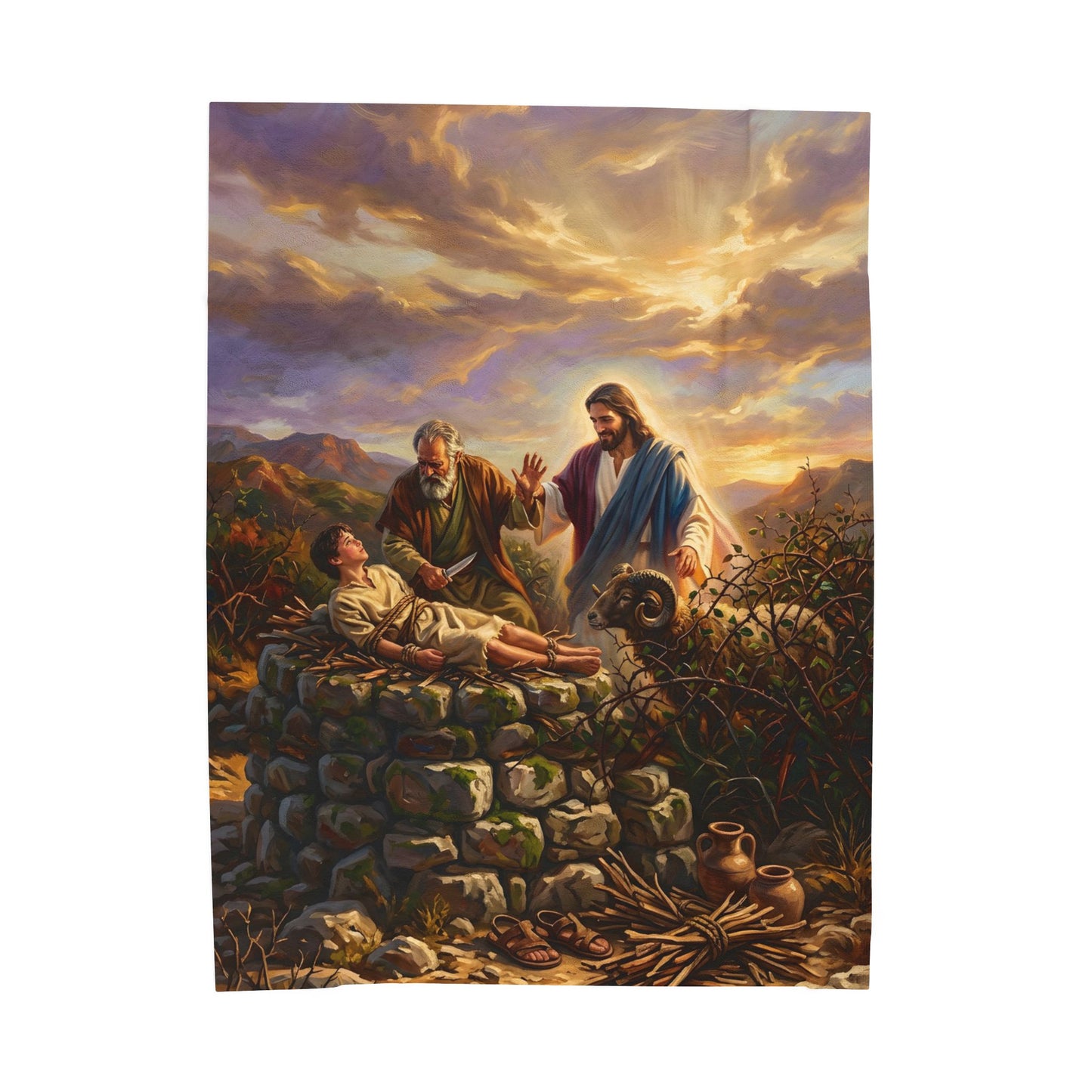 “The Lord Will Provide - Abraham and Isaac on Mount Moriah” - Plush Blanket