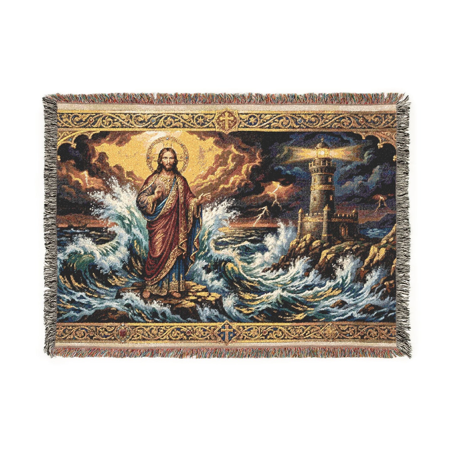 “Steadfast Hope - Lighthouse in the Storm” - Woven Blanket