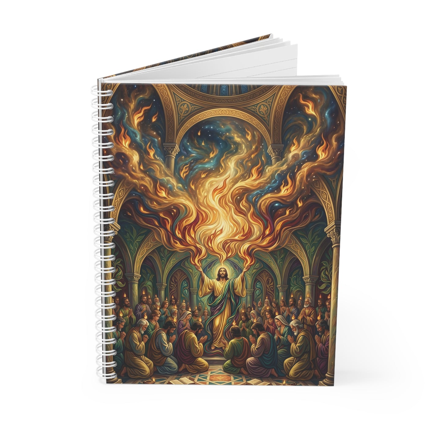 “Spirit Poured Out - Pentecost Flames Descending” - Spiral Notebook