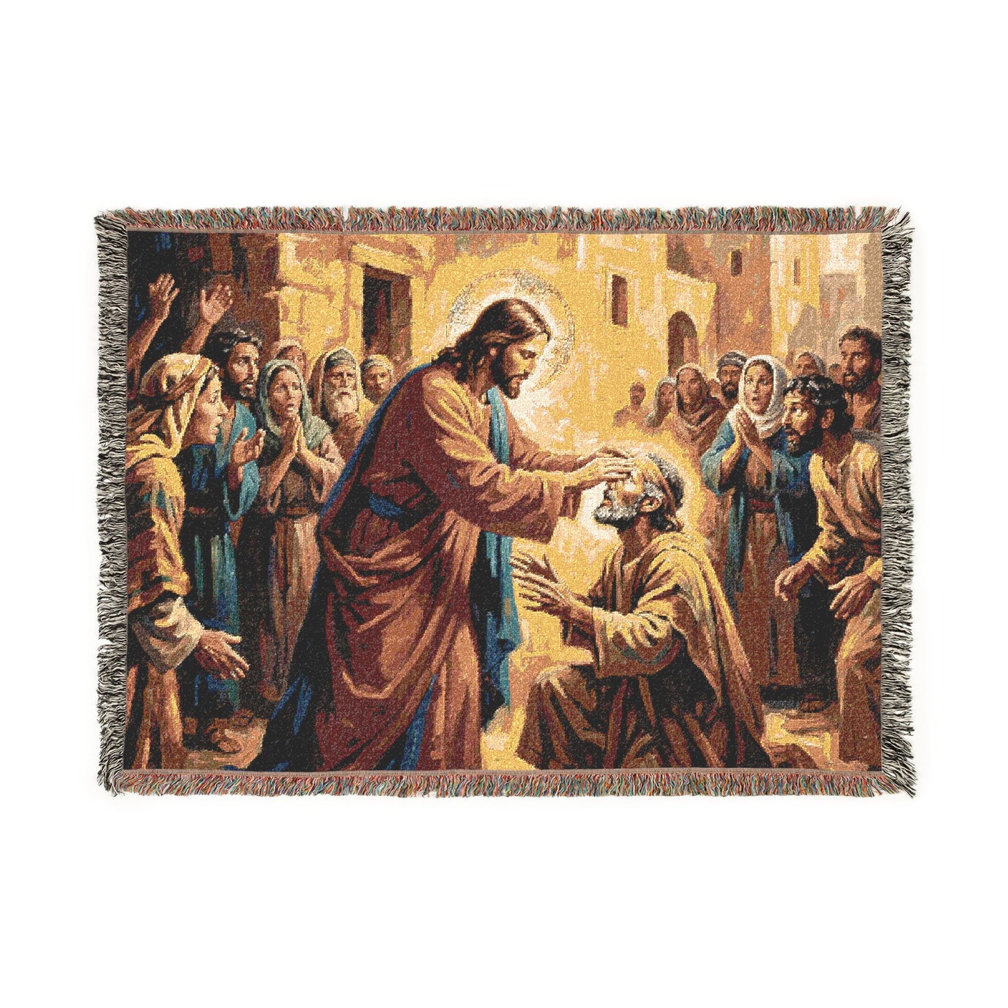 “He Opened My Eyes - Jesus Heals the Blind Man” - Woven Blanket