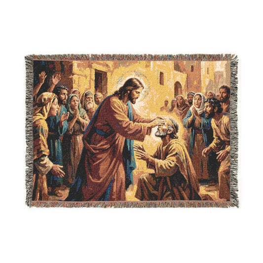 “He Opened My Eyes - Jesus Heals the Blind Man” - Woven Blanket