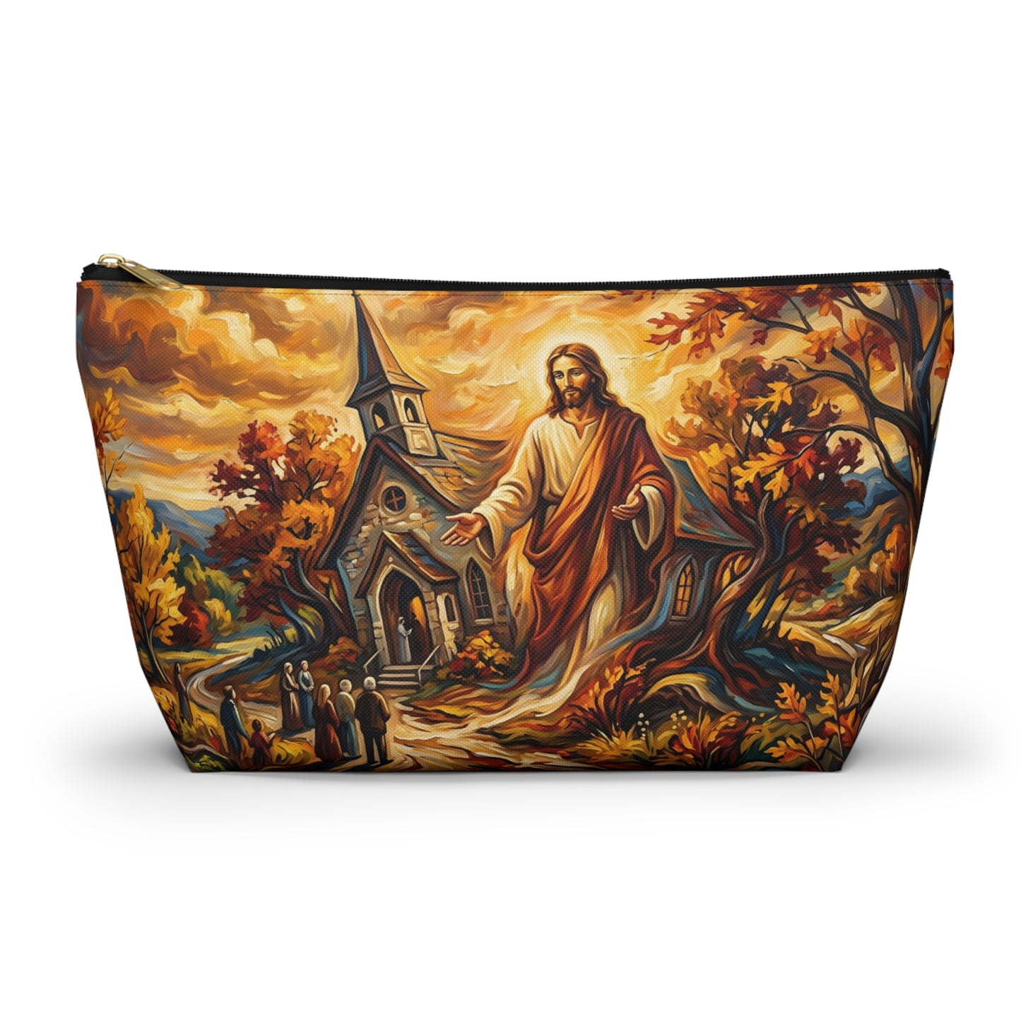 “Abide With Me - Autumn Church at Sunset” - Accessory Pouch