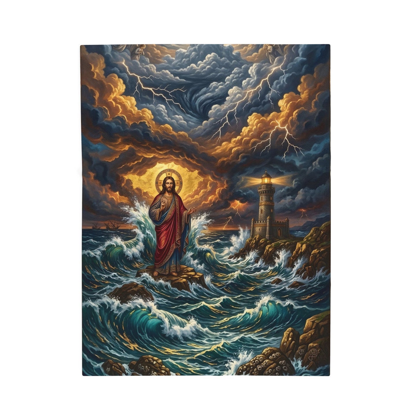 “Steadfast Hope - Lighthouse in the Storm” - Plush Blanket