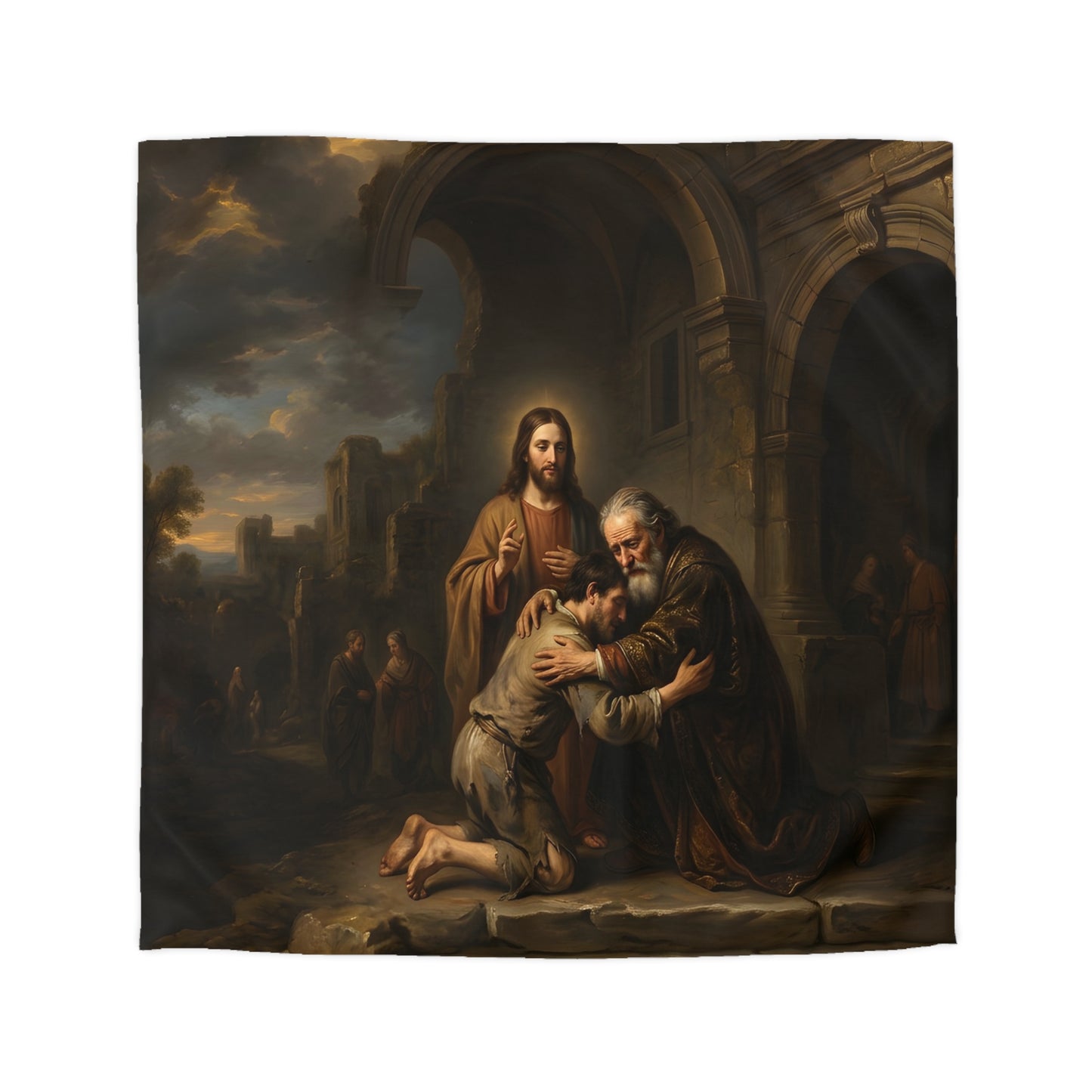 The prodigal son running toward his father - Duvet Cover