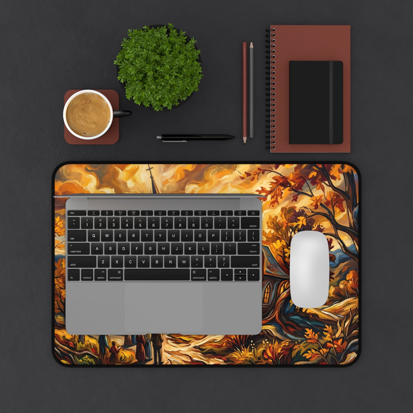 “Abide With Me - Autumn Church at Sunset” - Desk Mat