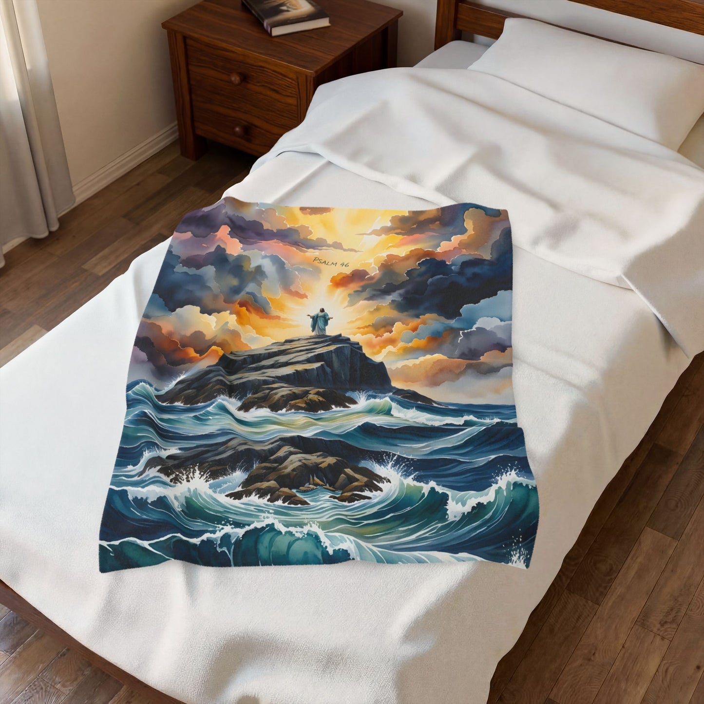 “My Refuge and Strength - Rock in the Storm” - Plush Blanket