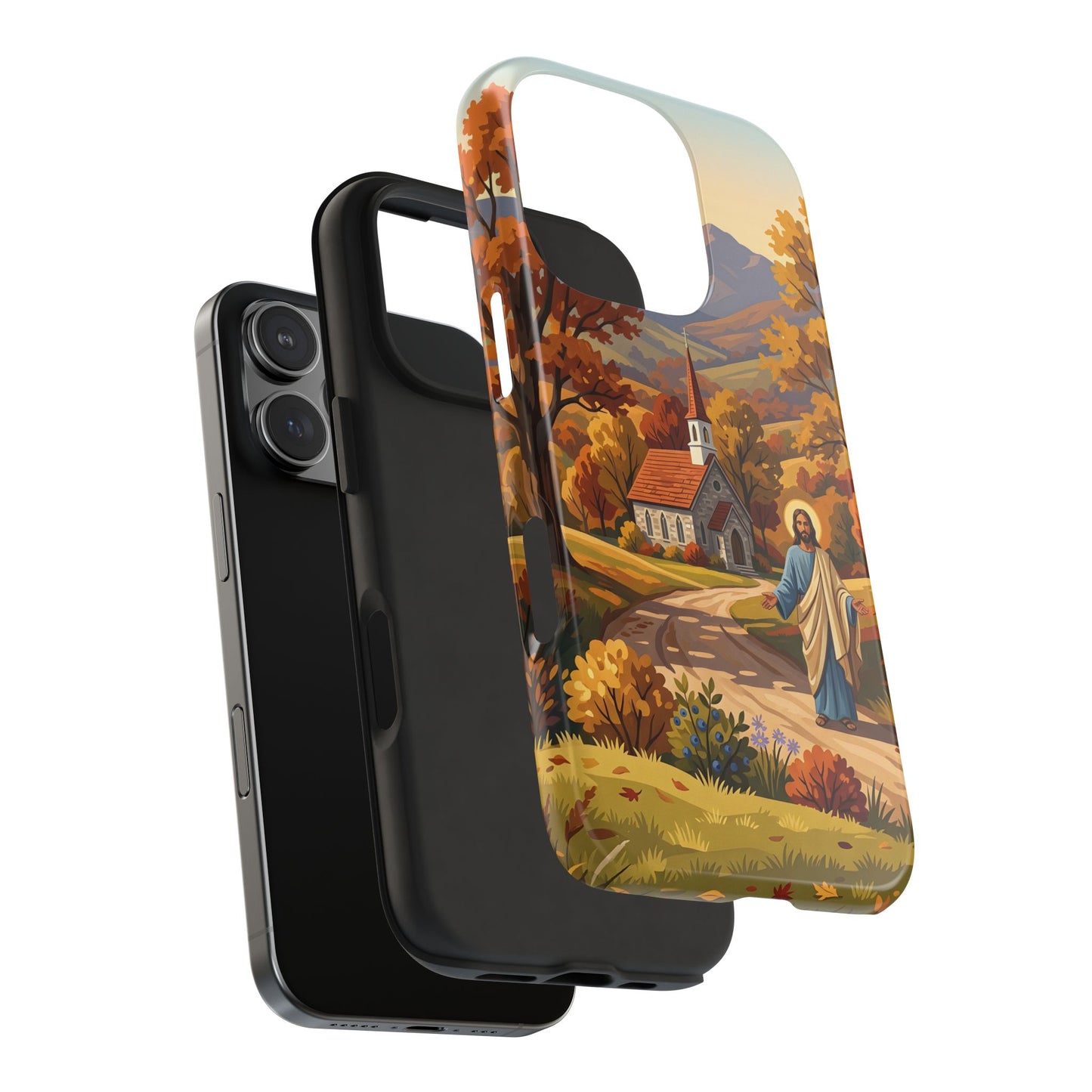 “Golden Harvest - Autumn Church in Tranquility” - Phone Case