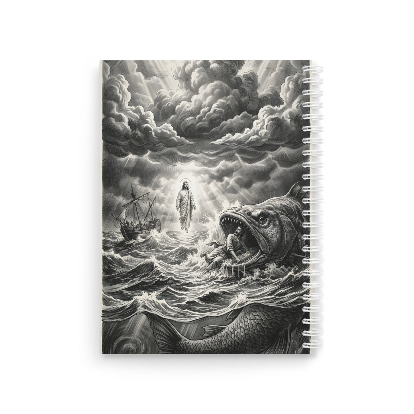 Jonah being swallowed by the great fish - Spiral Notebook