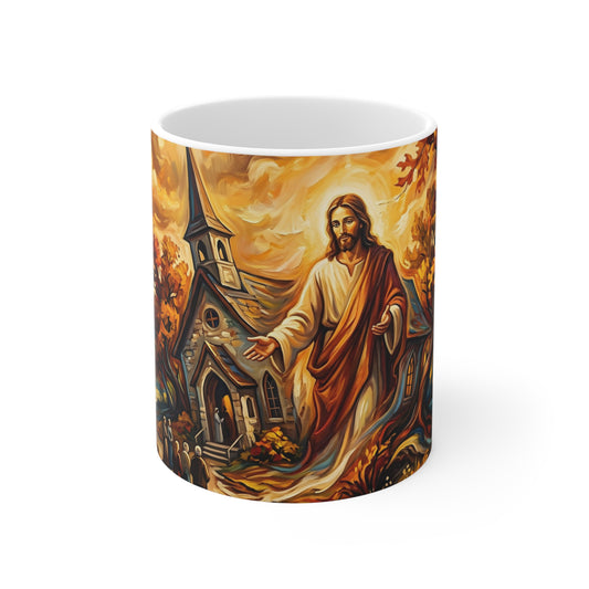 “Abide With Me - Autumn Church at Sunset” - Coffee Mug