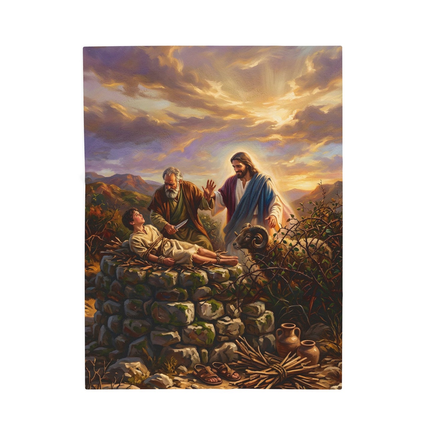“The Lord Will Provide - Abraham and Isaac on Mount Moriah” - Plush Blanket