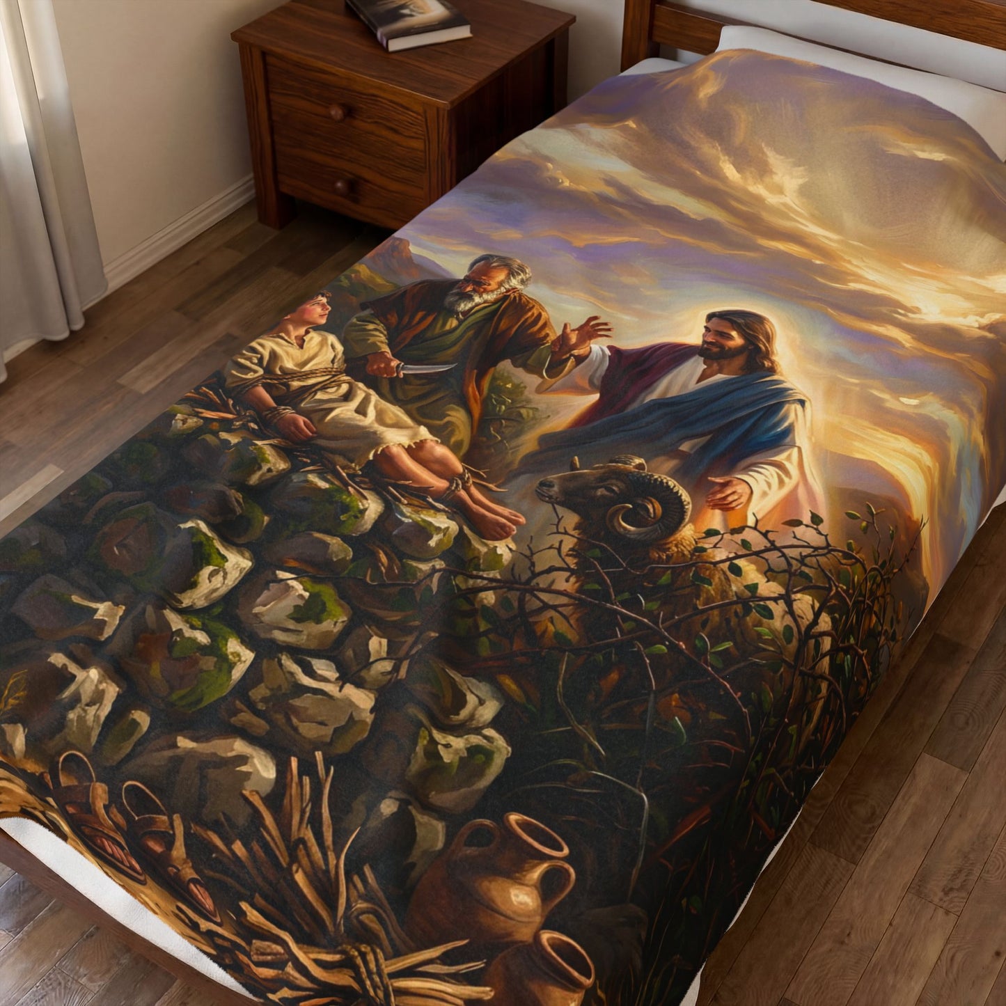 “The Lord Will Provide - Abraham and Isaac on Mount Moriah” - Plush Blanket