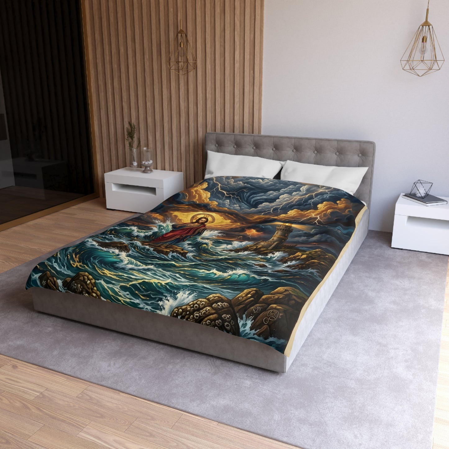 “Steadfast Hope - Lighthouse in the Storm” - Duvet Cover