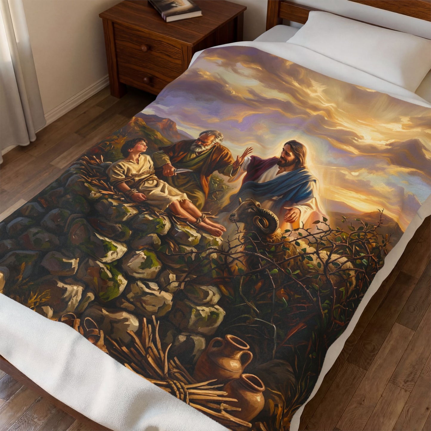 “The Lord Will Provide - Abraham and Isaac on Mount Moriah” - Plush Blanket