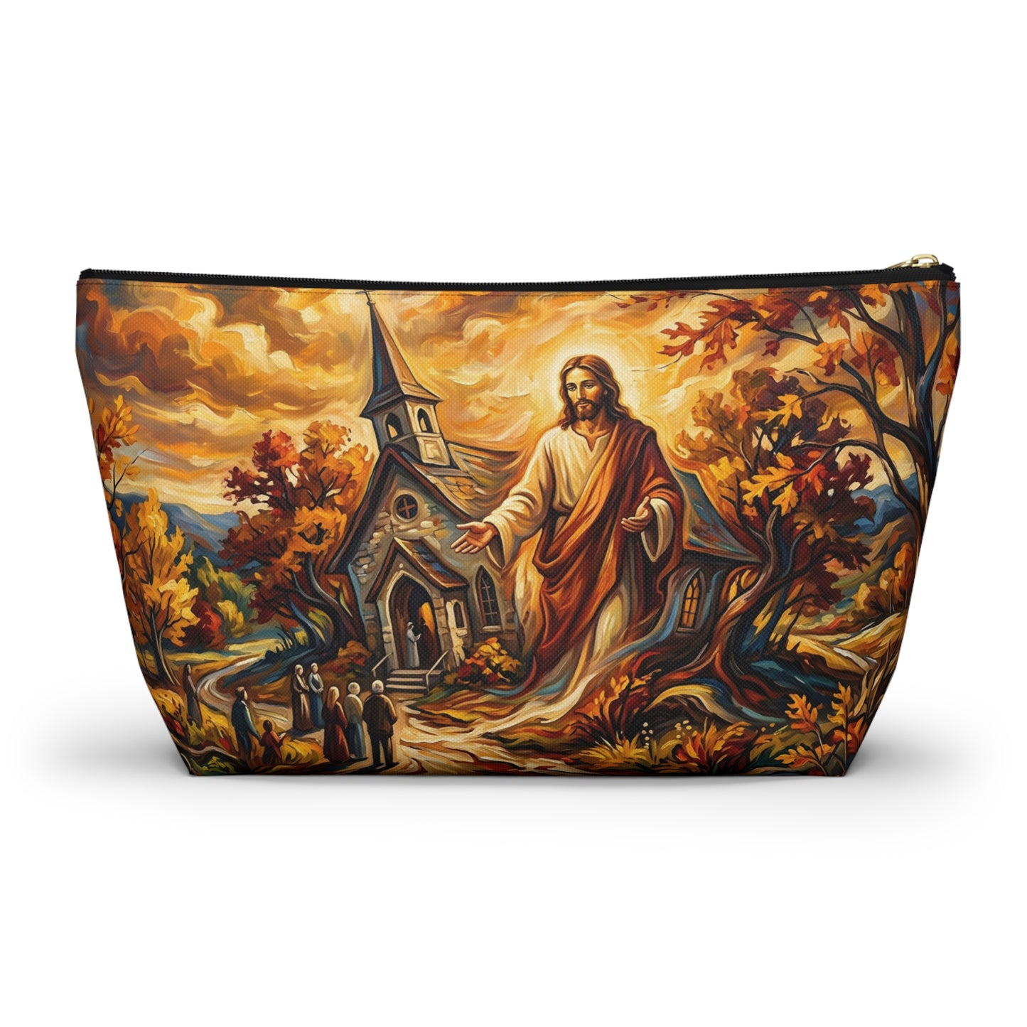“Abide With Me - Autumn Church at Sunset” - Accessory Pouch