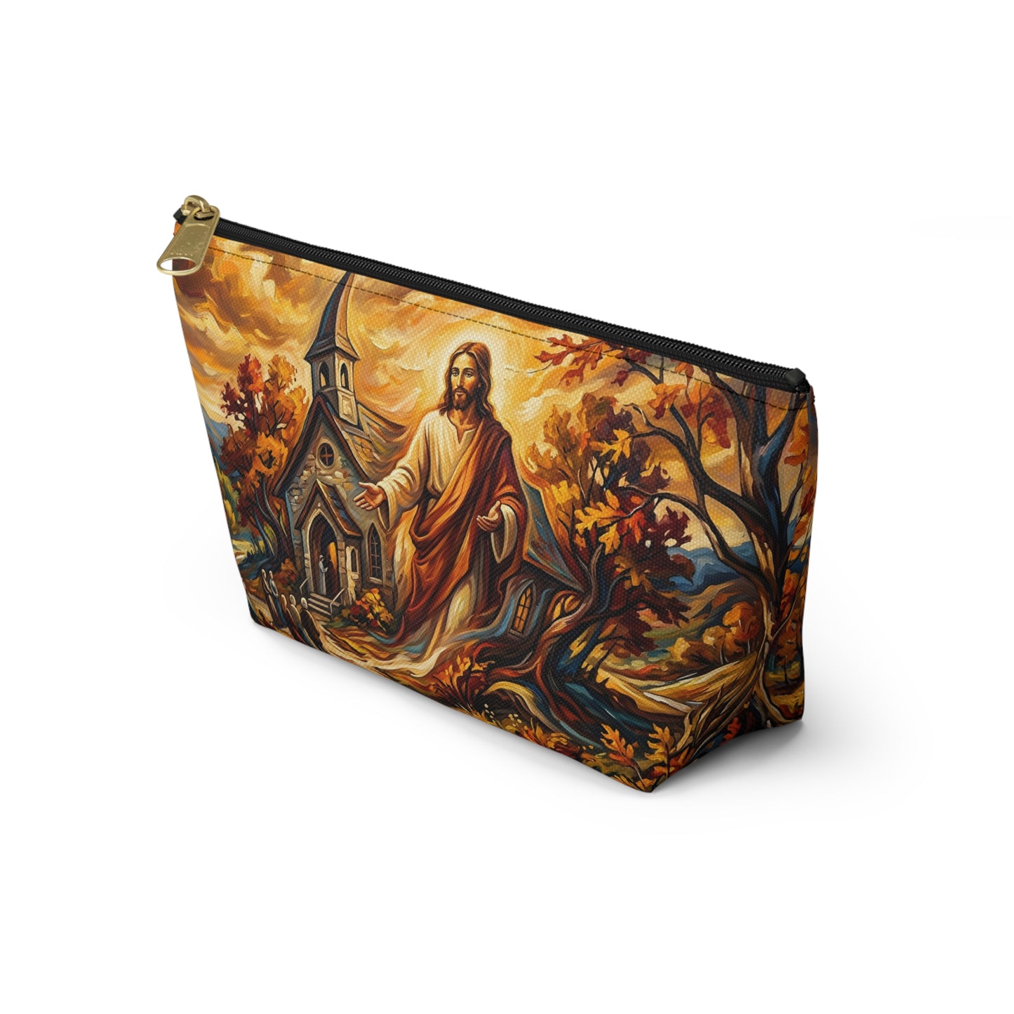 “Abide With Me - Autumn Church at Sunset” - Accessory Pouch