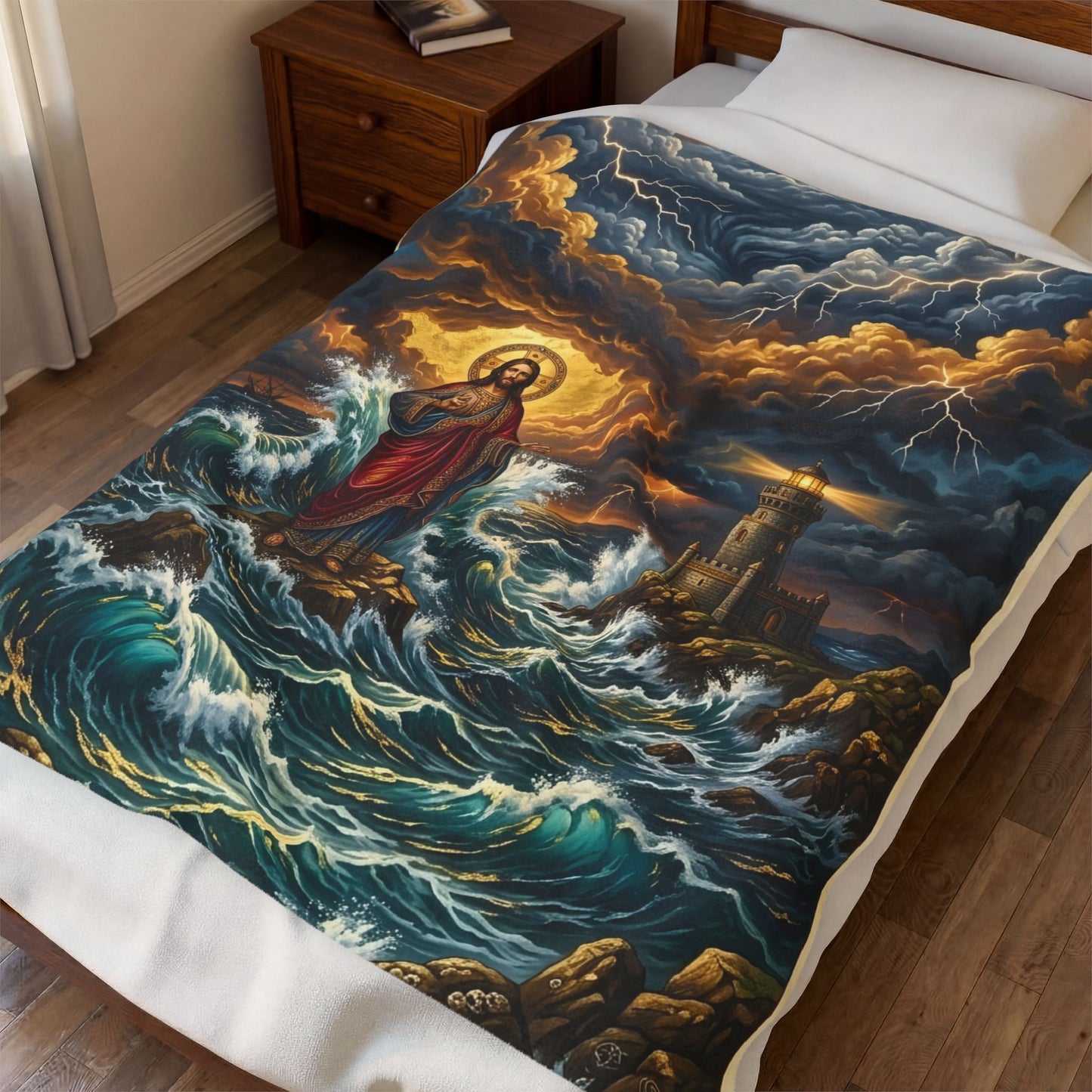 “Steadfast Hope - Lighthouse in the Storm” - Plush Blanket