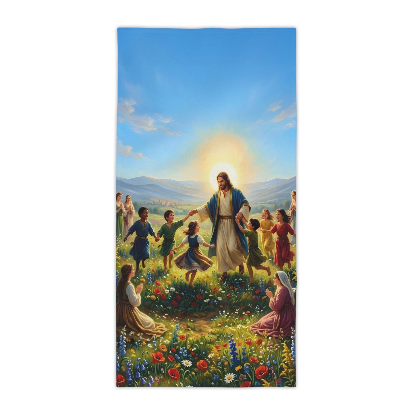 “Joy Overflowing - Children Dancing in the Meadow” - Beach Towel
