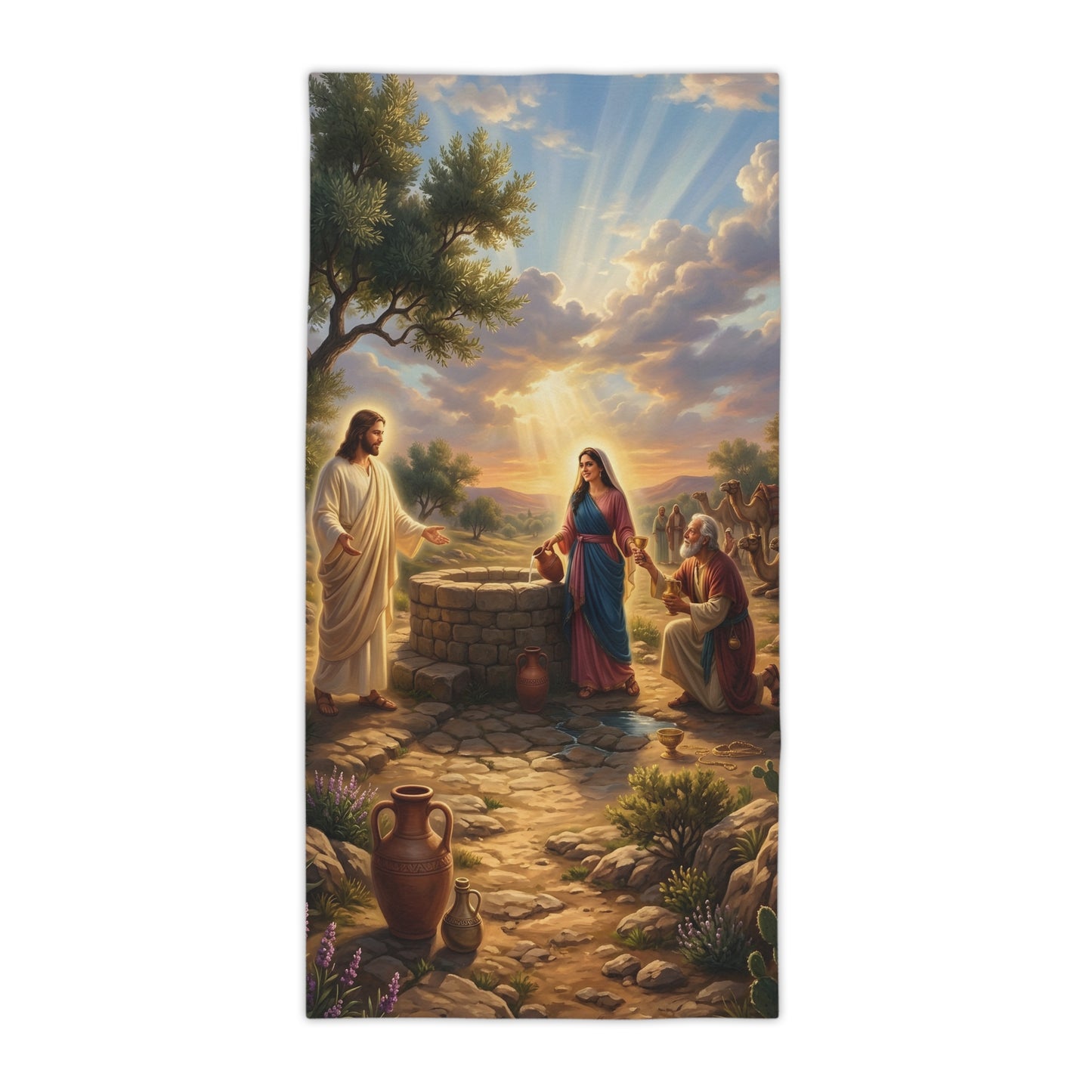 “Providence Unveiled - Rebekah at the Well” - Beach Towel