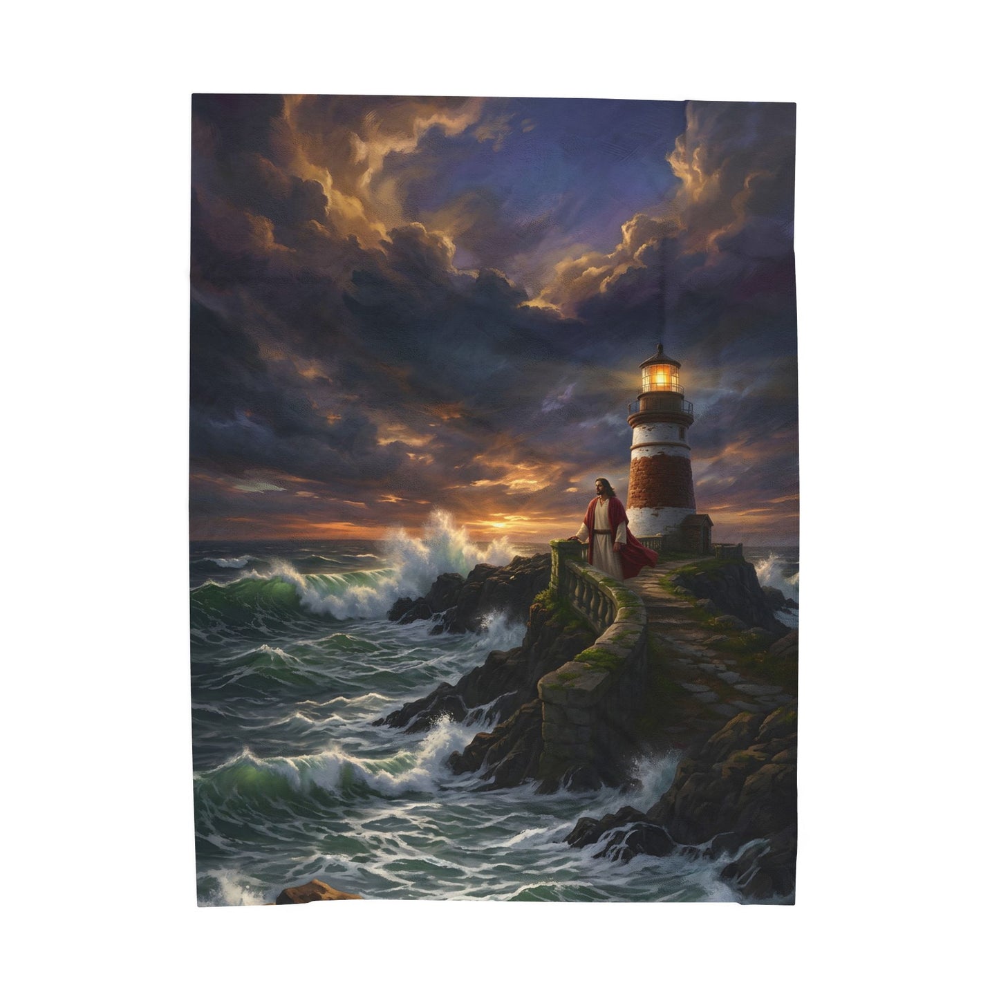 “Steadfast Hope - Lighthouse in the Storm” - Plush Blanket