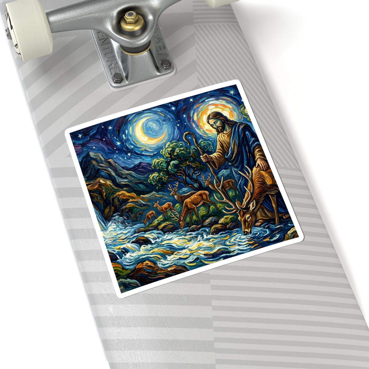 “Streams of Living Water - Deer at a Moonlit Waterfall” - Sticker