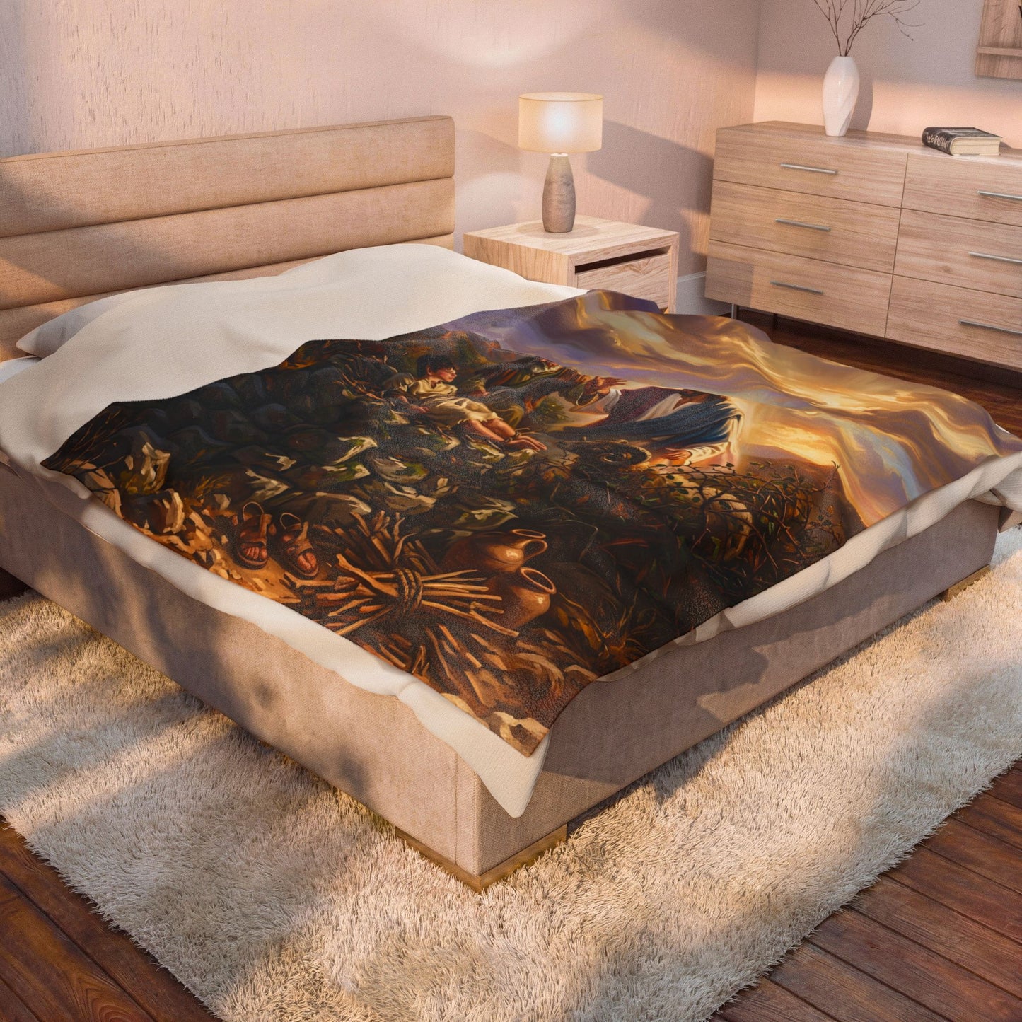 “The Lord Will Provide - Abraham and Isaac on Mount Moriah” - Plush Blanket