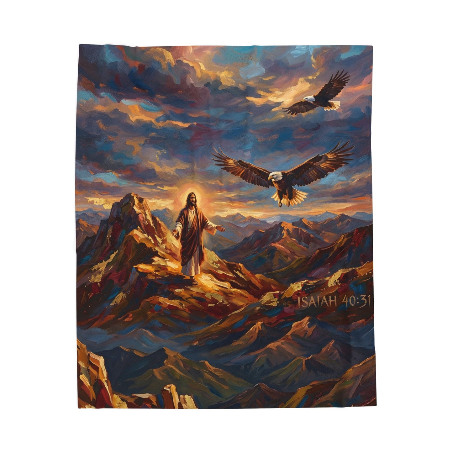 “Soaring Like Eagles - Hope in the Lord Over Mountain Peaks” - Plush Blanket