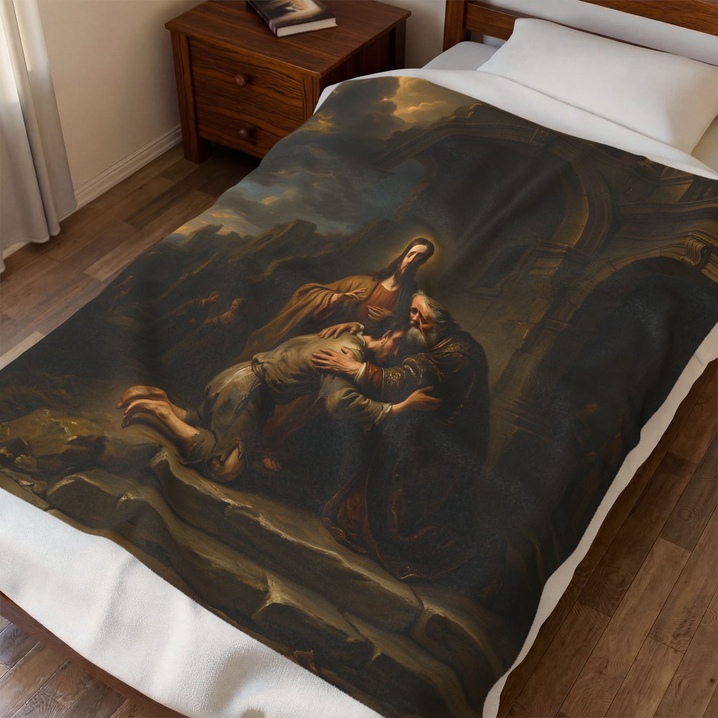 The prodigal son running toward his father - Plush Blanket