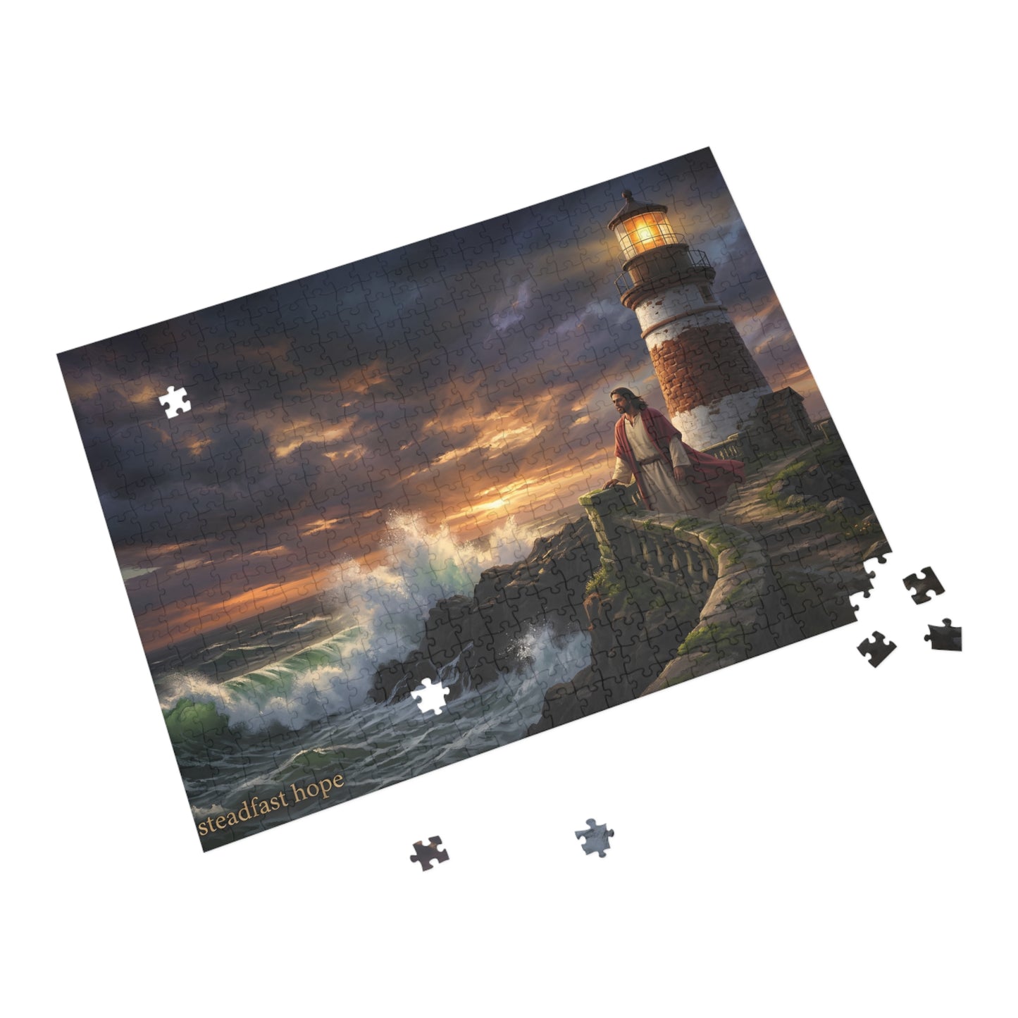 “Steadfast Hope - Lighthouse in the Storm” - Jigsaw Puzzle