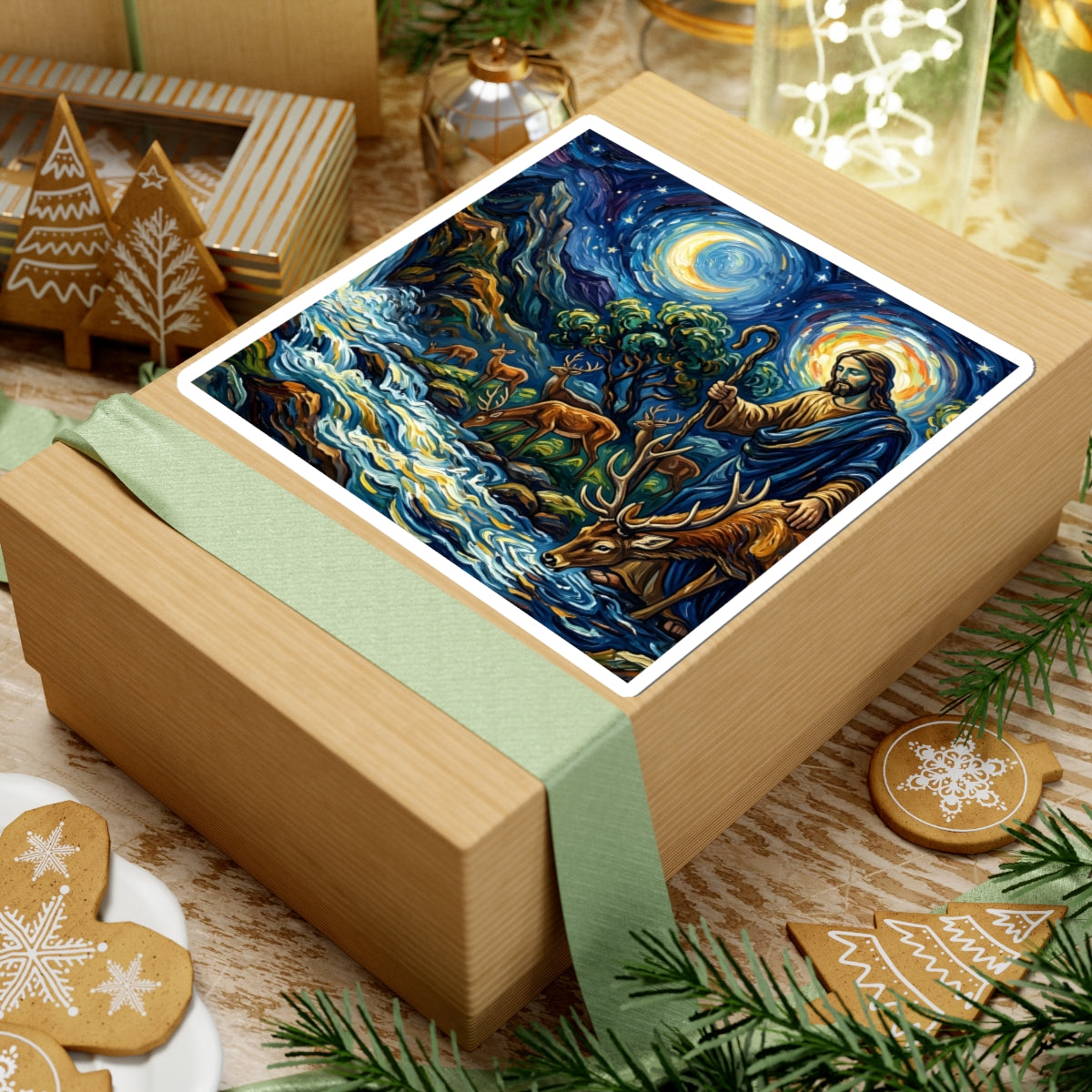 “Streams of Living Water - Deer at a Moonlit Waterfall” - Sticker