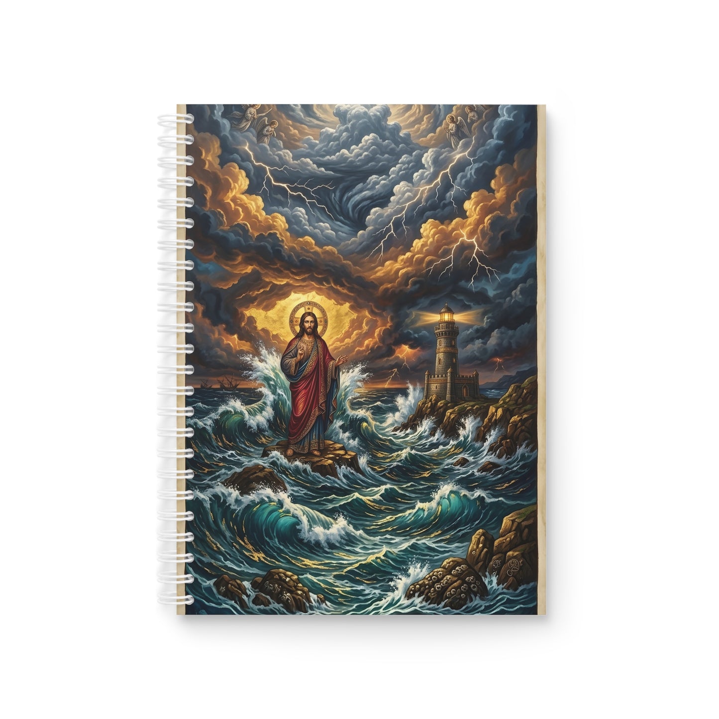 “Steadfast Hope - Lighthouse in the Storm” - Spiral Notebook
