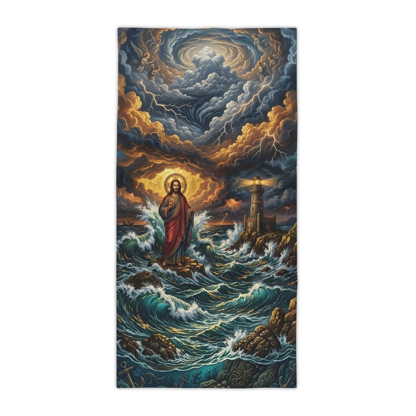“Steadfast Hope - Lighthouse in the Storm” - Beach Towel