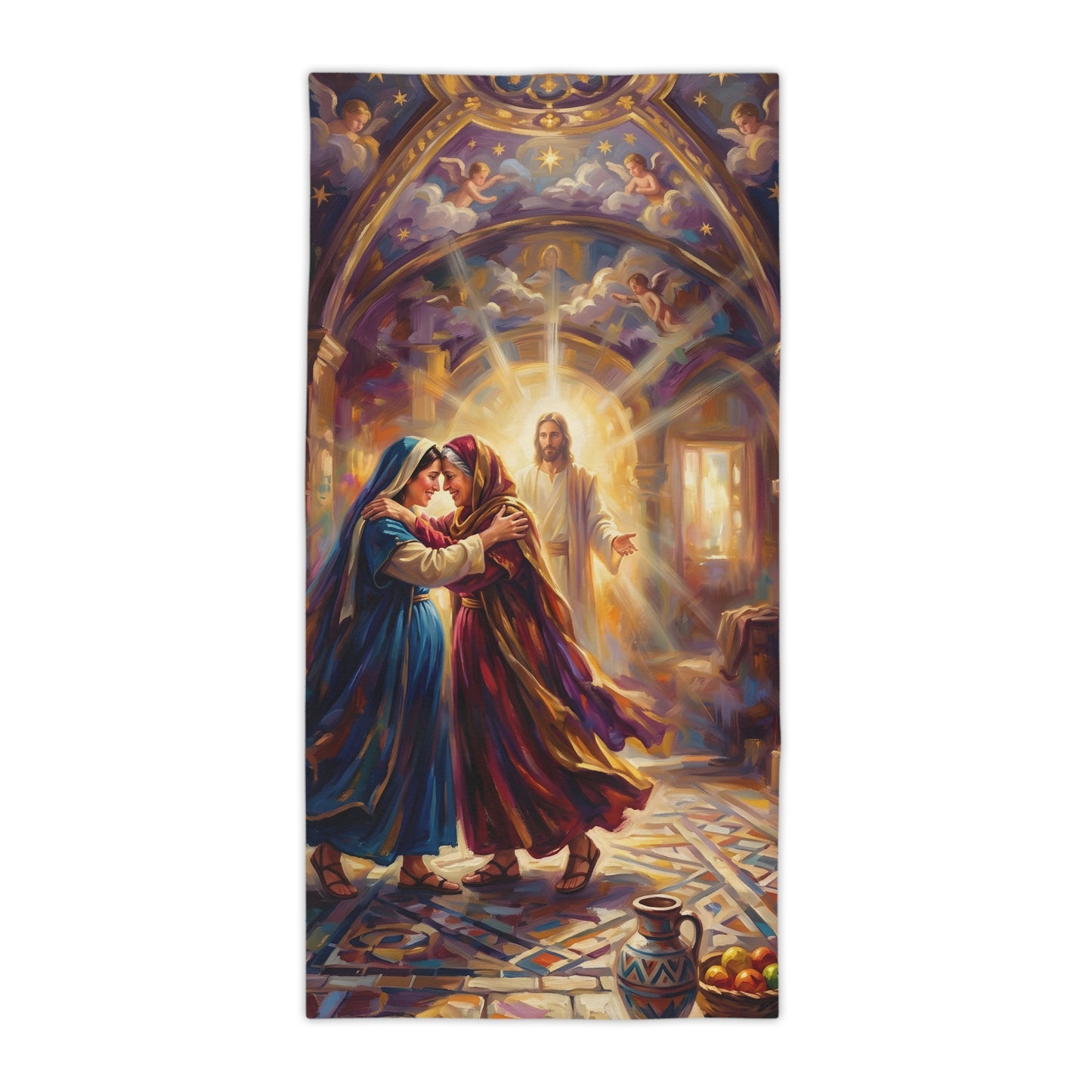 “Divine Embrace - Mary and Elizabeth's Joyful Meeting” - Beach Towel