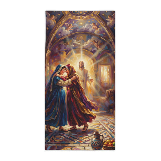 “Divine Embrace - Mary and Elizabeth's Joyful Meeting” - Beach Towel