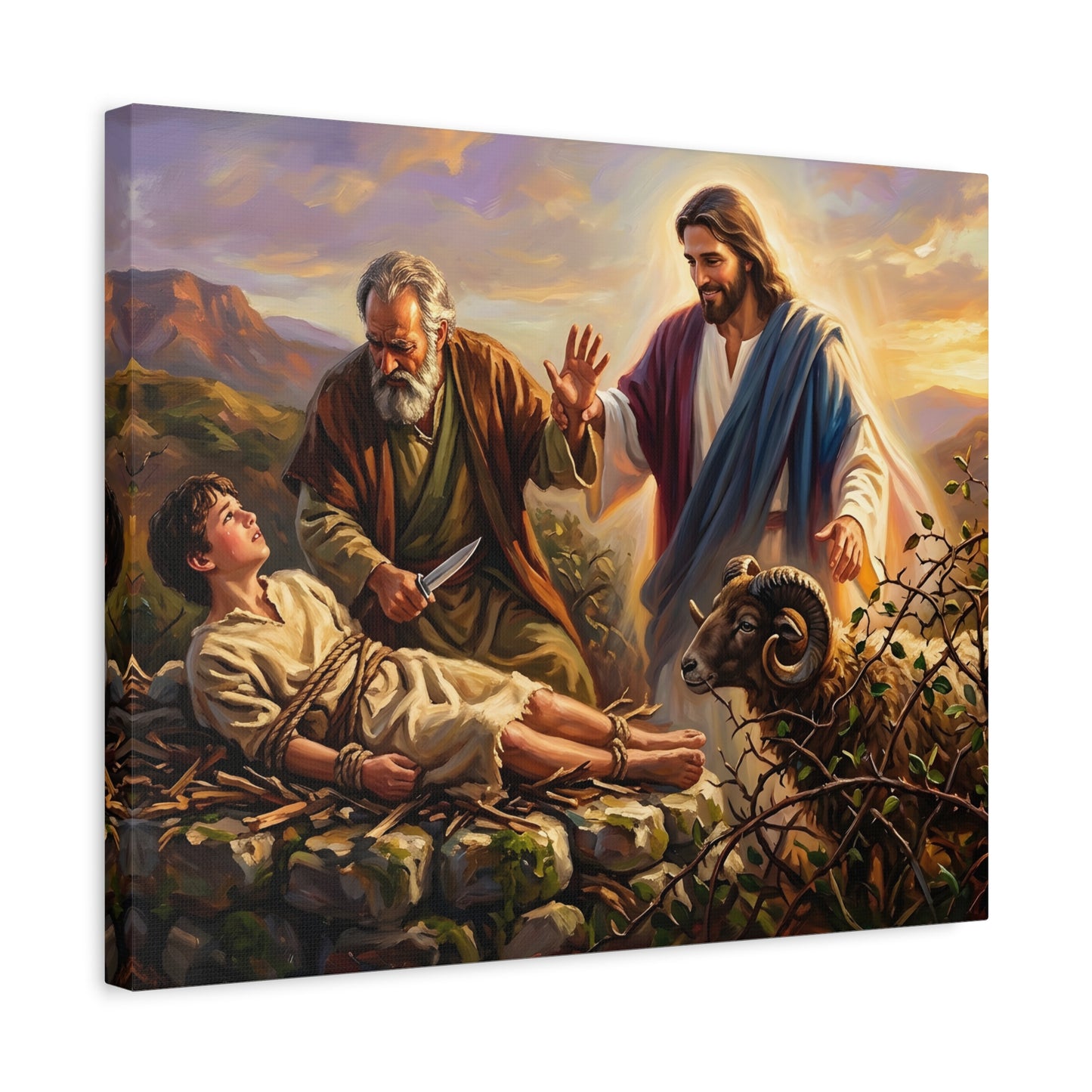 “The Lord Will Provide - Abraham and Isaac on Mount Moriah” - Canvas Art