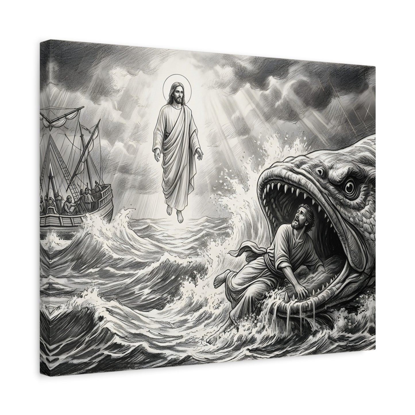 Jonah being swallowed by the great fish - Canvas Art
