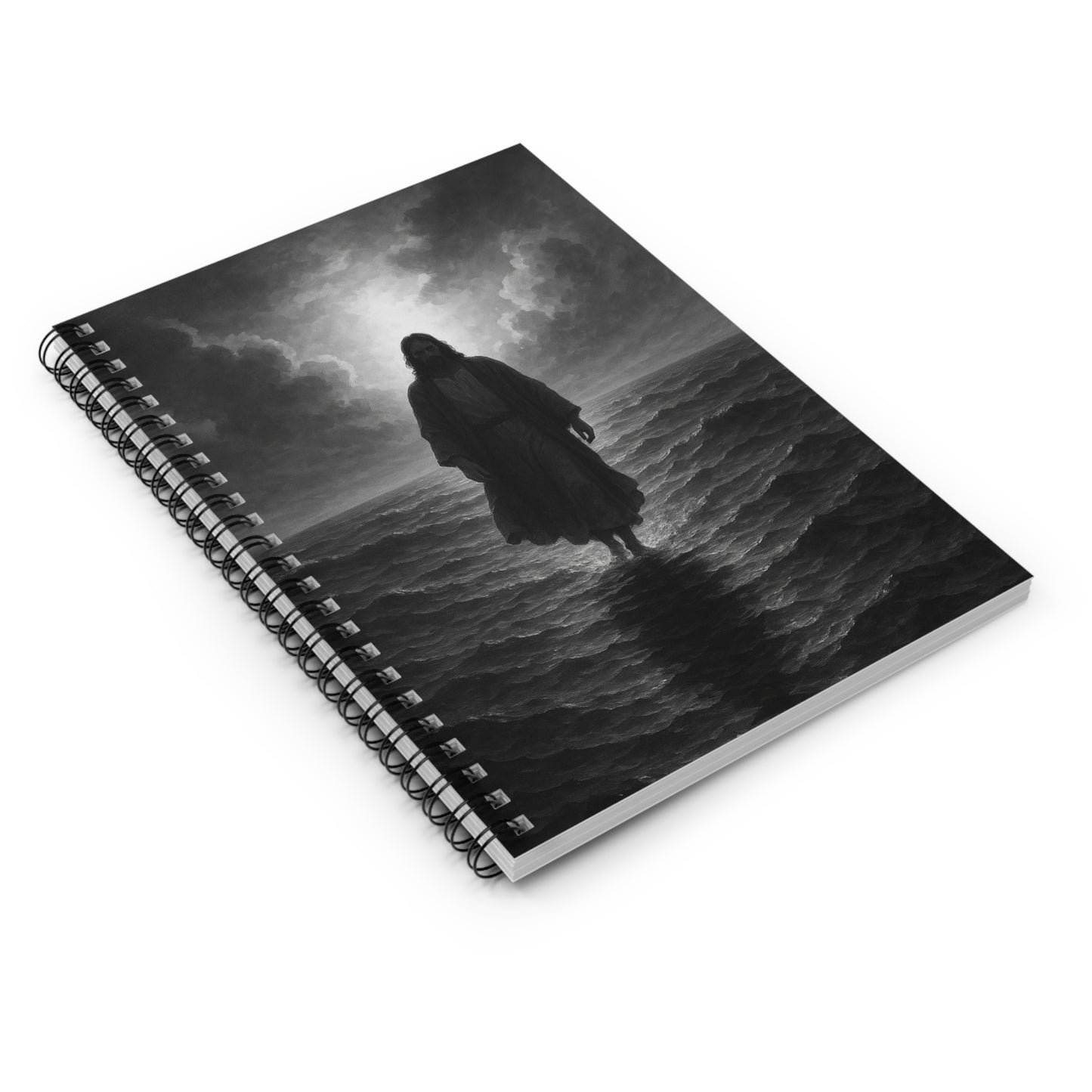 Spiritual Spiral Notebook - Jesus Walking on Water, Inspirational Journal, Gift for Faith, Religious Stationery, Christian Writing